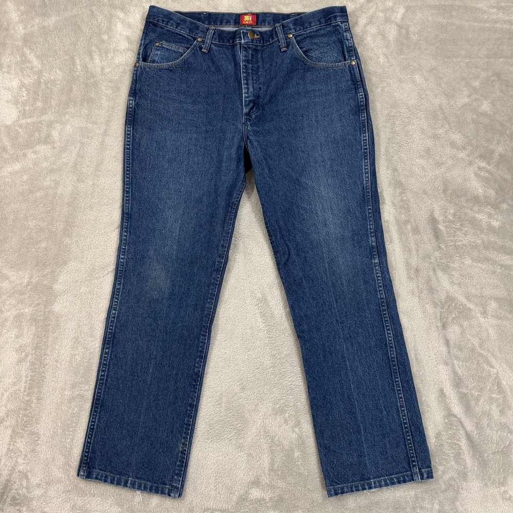 Wrangler Jeans Mens 38x32 36MWZPD Cowboy Cut Slim Western Heavyweight Rodeo Blue